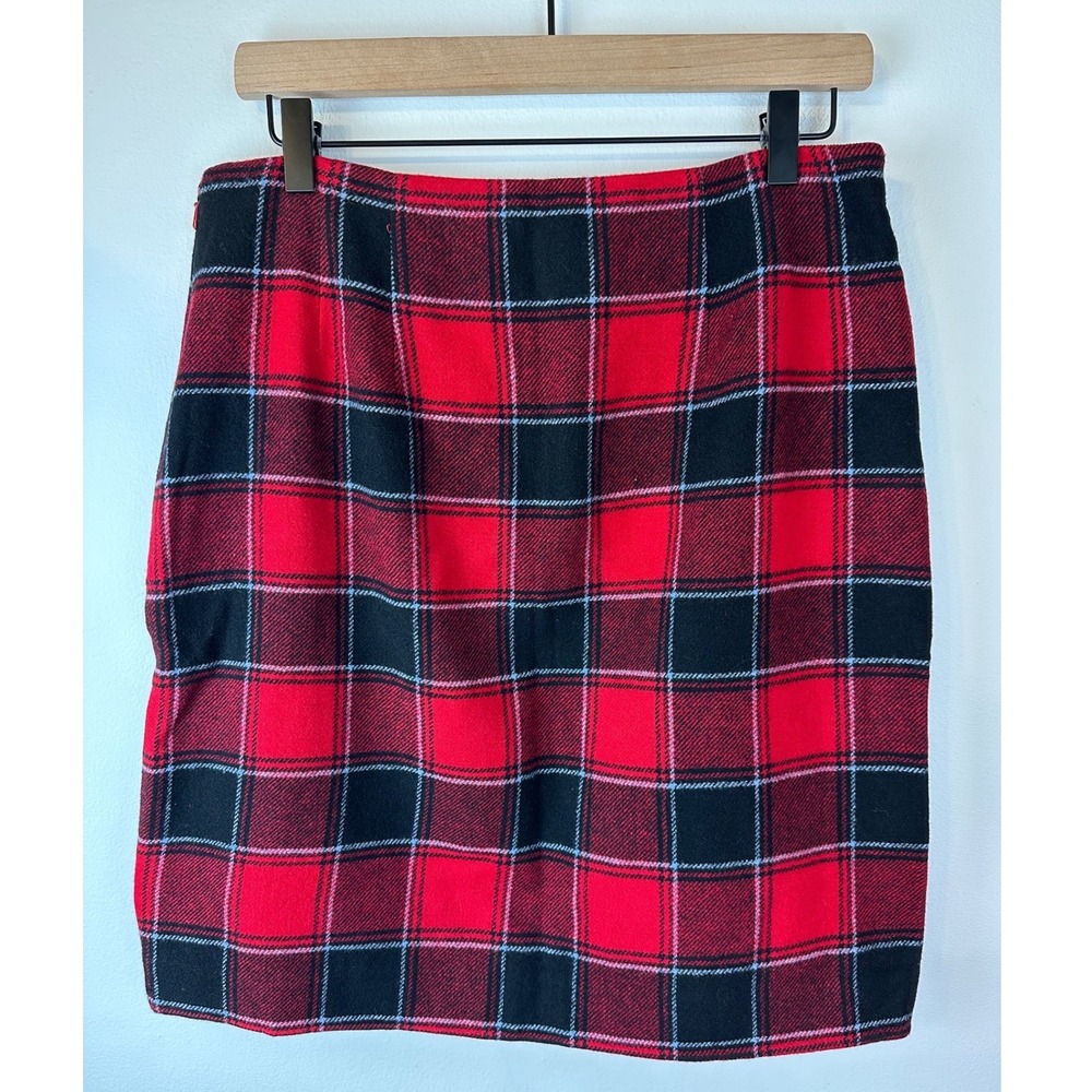 TALBOTS Red & Black Buffalo Check Tartan Plaid Wool Blend Wrap Skirt | 8 - Picture 3 of 8